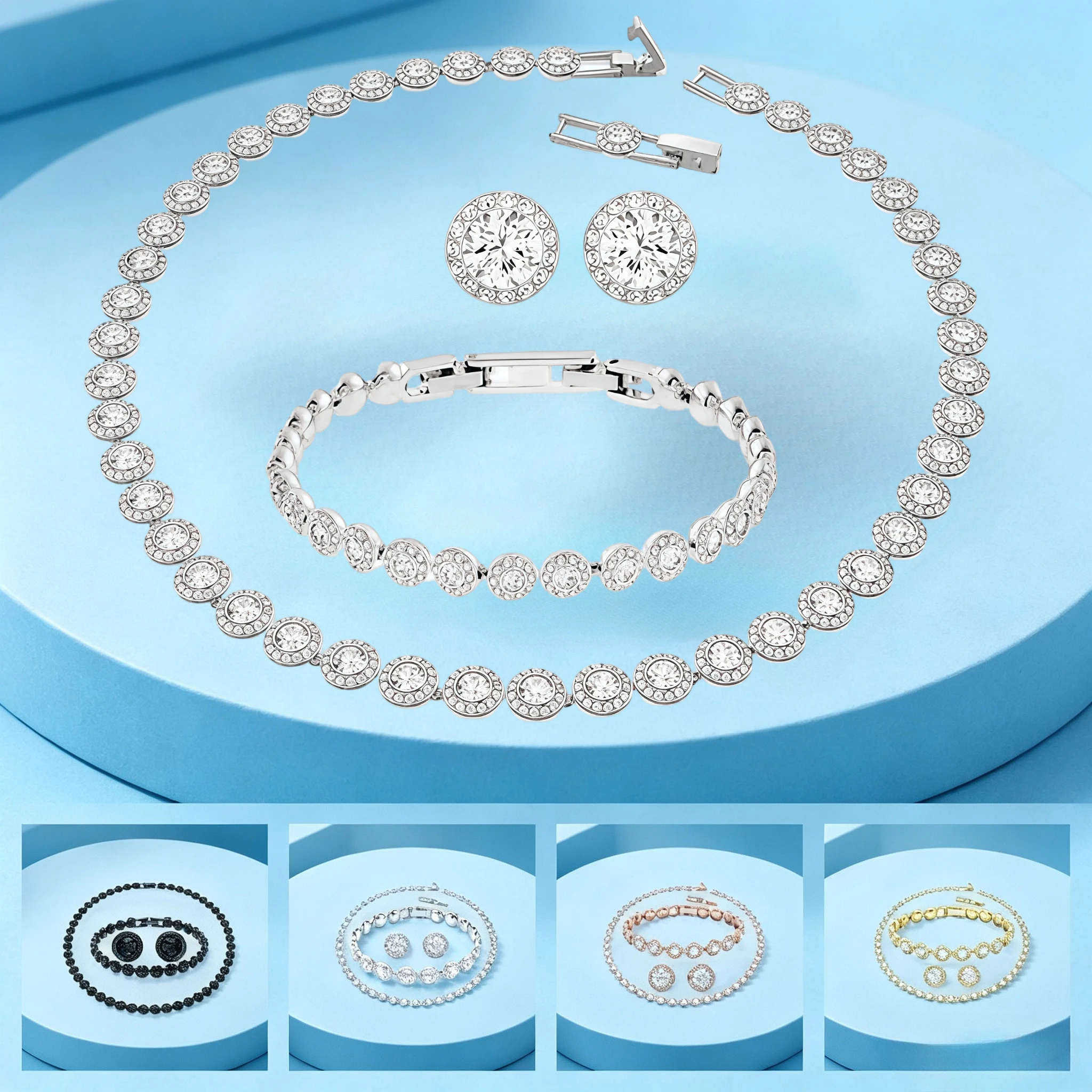 Top selling 2026 New Round Crystal Jewelry Set | Women's Luxury3-Piece Gift (Necklace, Bracelet, Earrings, Ring)