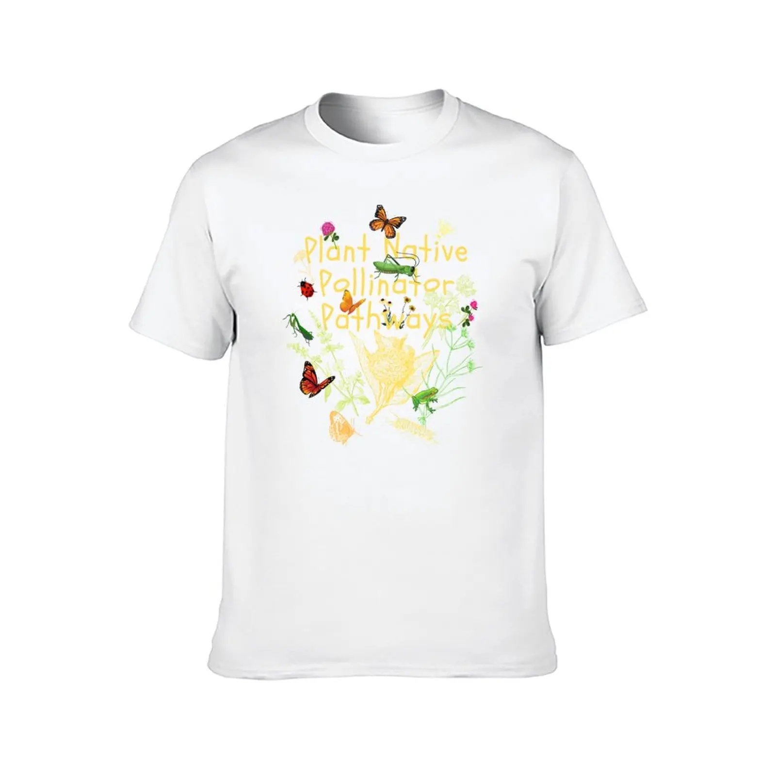 تي شيرت بتصميم حديقة الممرات الأصلية من Plant Native Pollinator تي شيرت رجالي غير رسمي تي شيرت للرجال حزمة تي شيرت أبيض