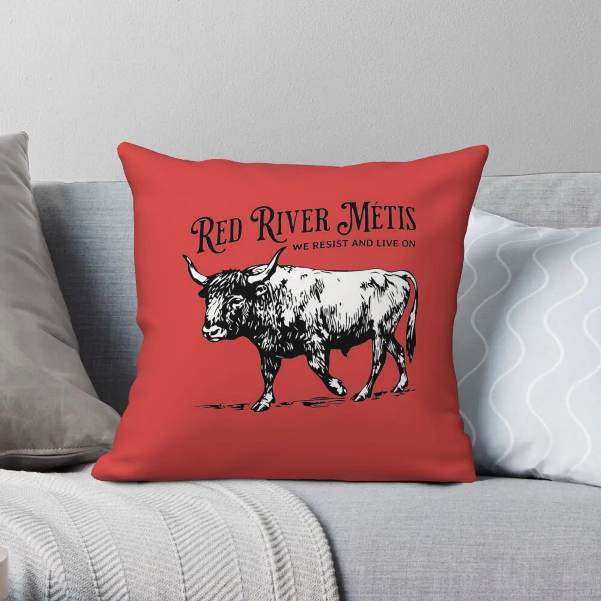Funda de almohada cuadrada Red River Metis Buffalo We Resist And Live On, funda de sofá decorativa con cremallera creativa de terciopelo y lino de poliéster de 18"