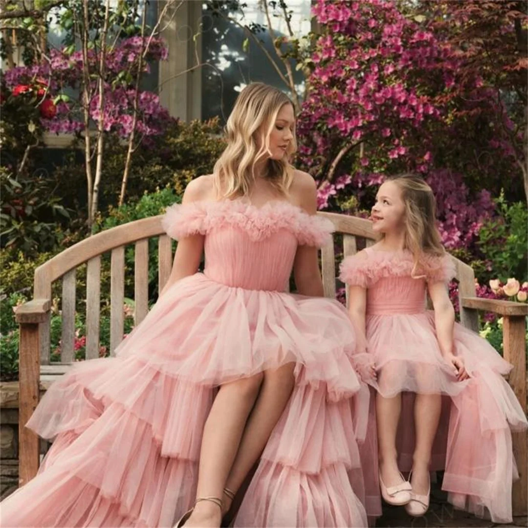 Gorgeous Tulle Brides Wedding Dresses Boat-neck Off the Shoulder Tiered Irregular Pleats Evening Gowns 2026  Prom Dress