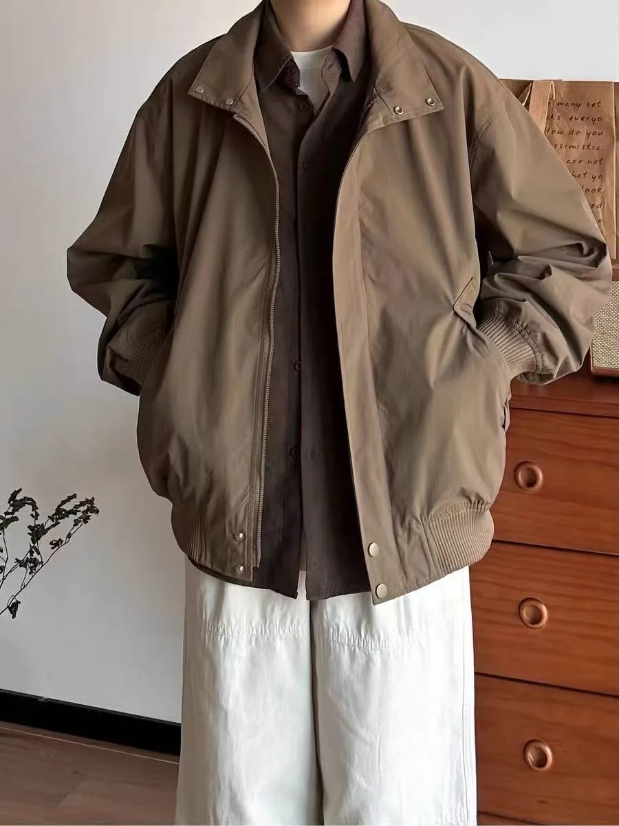 

Мужская летная куртка American Sle, осенняя коллекция, с воротником-стойкой, качественная, свободного кроя, верхняя одежда для пар, из полиэфирного волокна