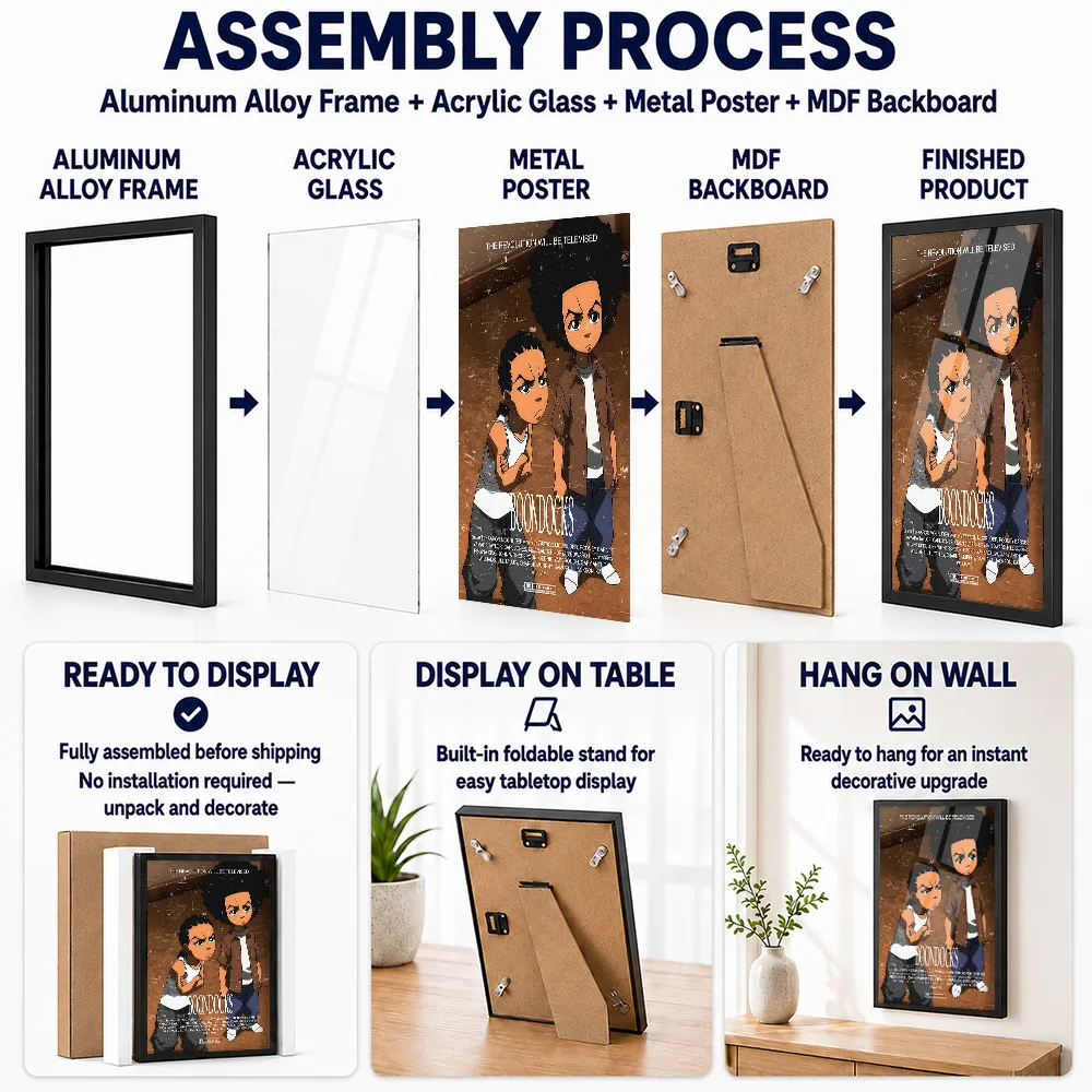 The Boondocks Huey And Riley Framed Aluminum Metal Poster Customized Photo Warm Ensemble Style Wall Art For Bedroom Viewer Gift