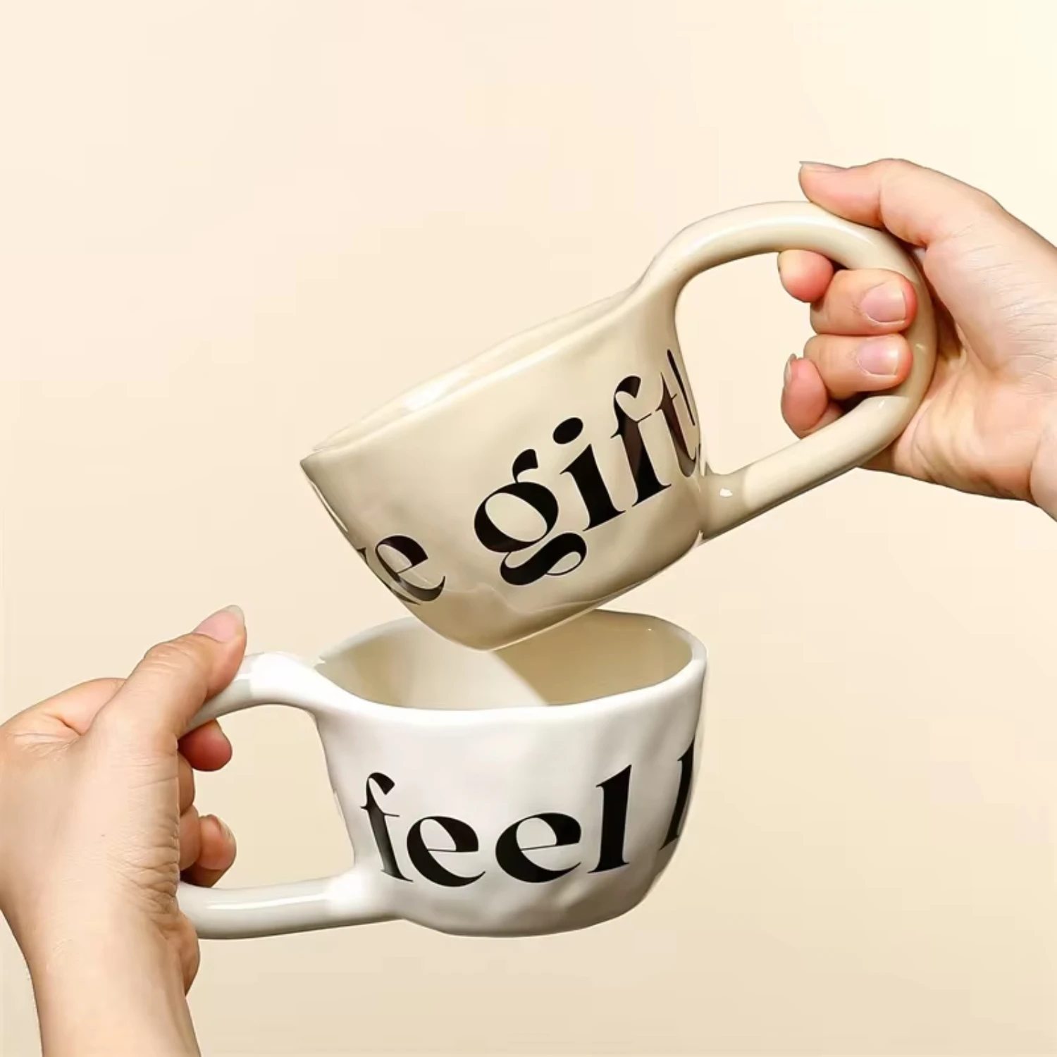 

350ml Large Capacity Ceramic Mug Hand Pinched Big Ears High Value Water Cup Milk Coffee Cup Couple Pair Gift Cup