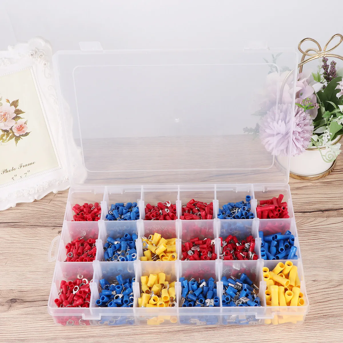1300Pcs PVC Terminal Connector Heavy Duty Battery Cable Closed Ends Tubular Ring Terminals for Automotive Repair Workshops