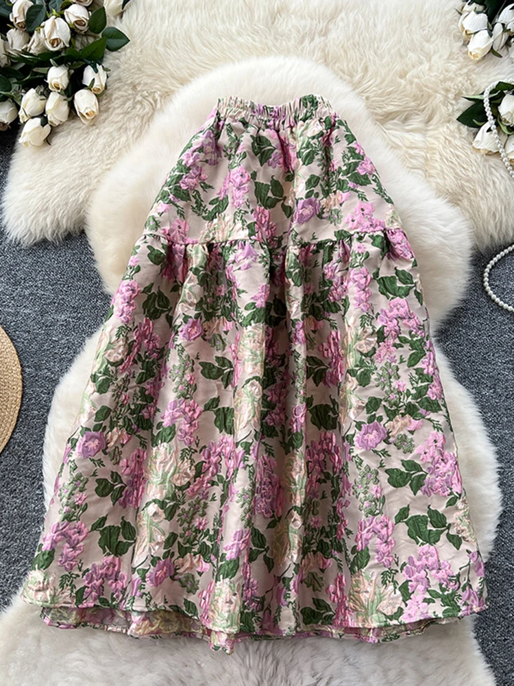 

Жаккардовая юбка французского двора с горячим тиснением для женщин, осенняя новая мода в стиле барокко, пышная юбка-зонтик трапециевидной формы с высокой талией C389