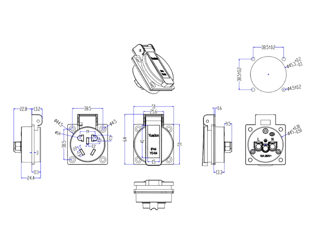 AU China Waterproof Power Industrial Socket with Cover 10A CE Approval Electrical Outlet Power Connector for Australia Chinese