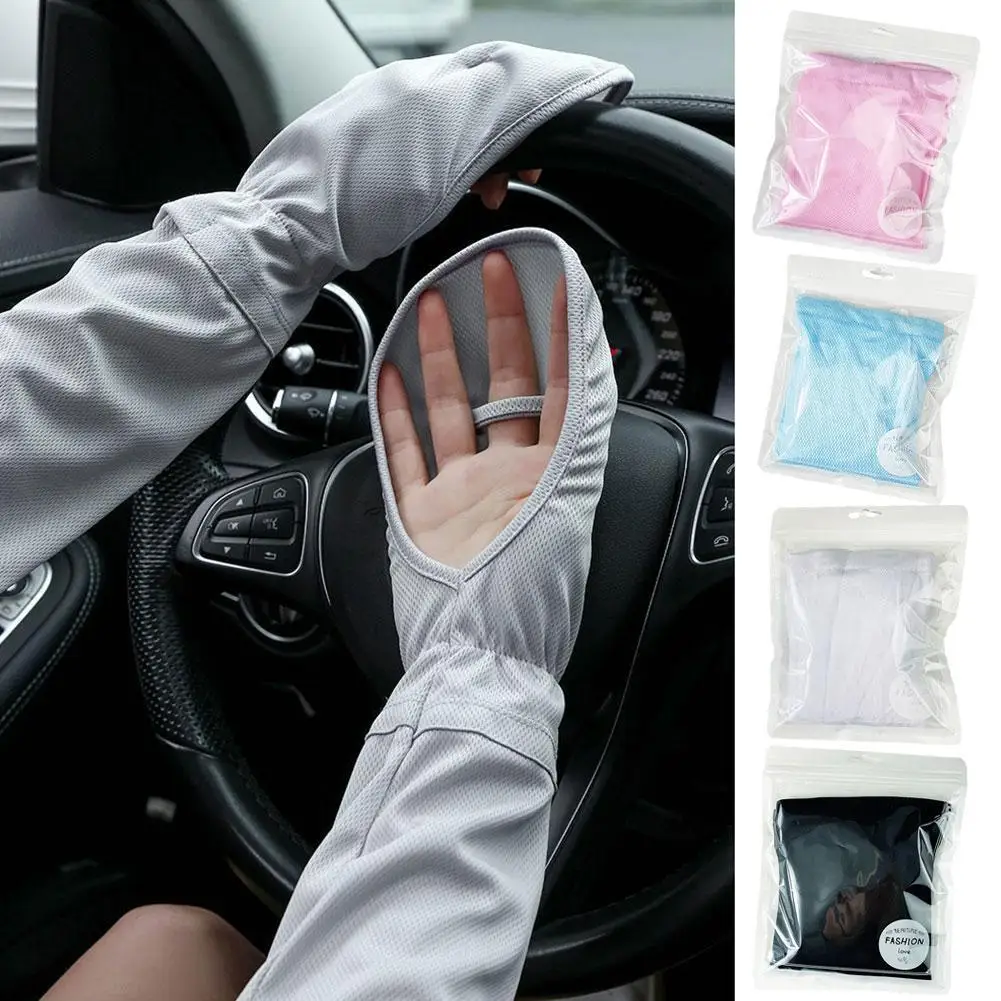 Guantes de manga de hielo de seda para mujer, Mangas de brazo sueltas y transpirables, protección solar UV para conducción al aire libre, verano, 1