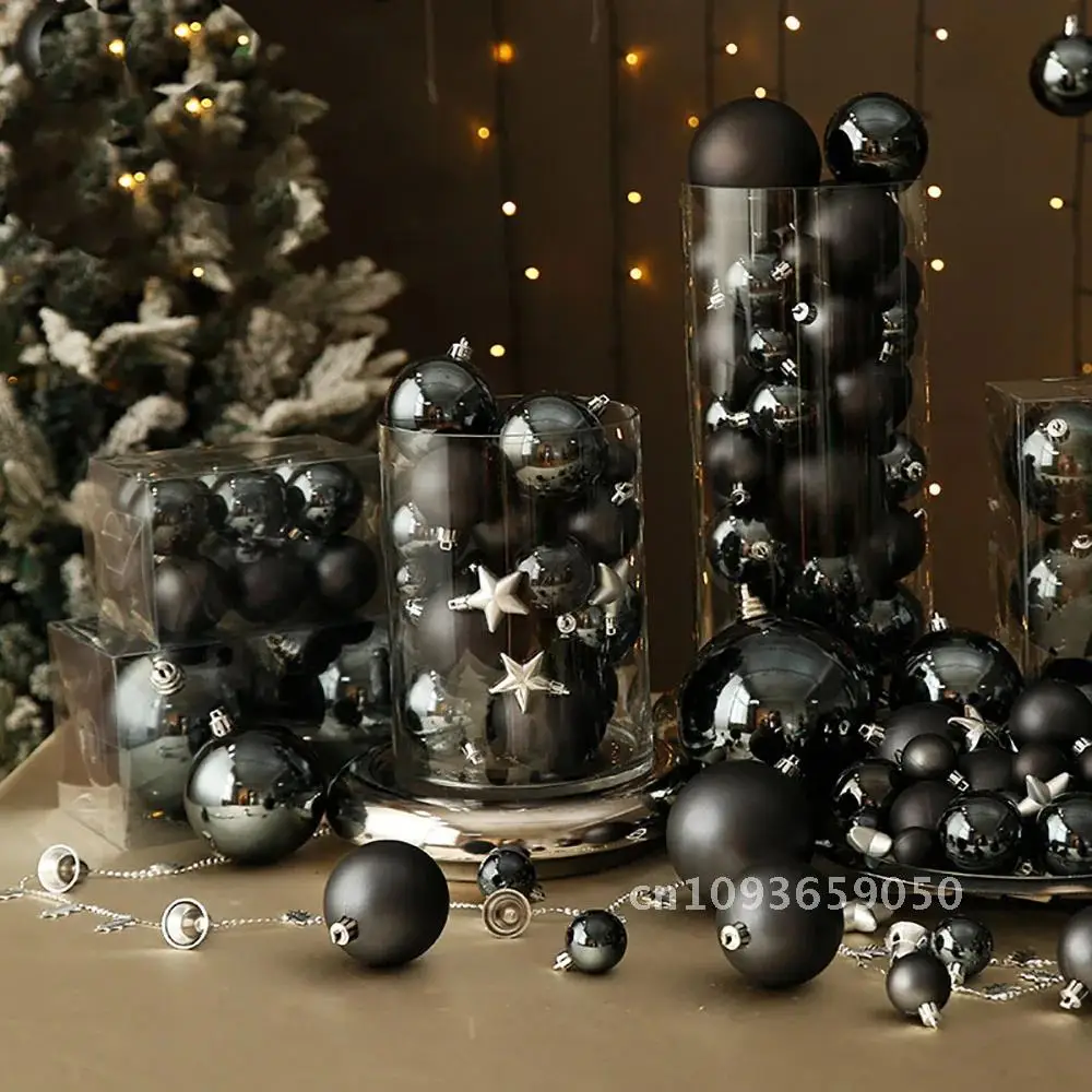 

1-24pcs 4-15cm Black Ball Christmas Plastic Hanging Ornaments Xmas Tree New Decor Merry Year Pendant Christmas Decorative 2024