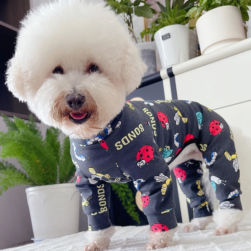 Pet Dog Jumpsuit Thin Pure Cotton Printed Overalls Puppy Clothes Stretchy Pajamas For Small Dogs Chihuahua Poodle Sweatshirt