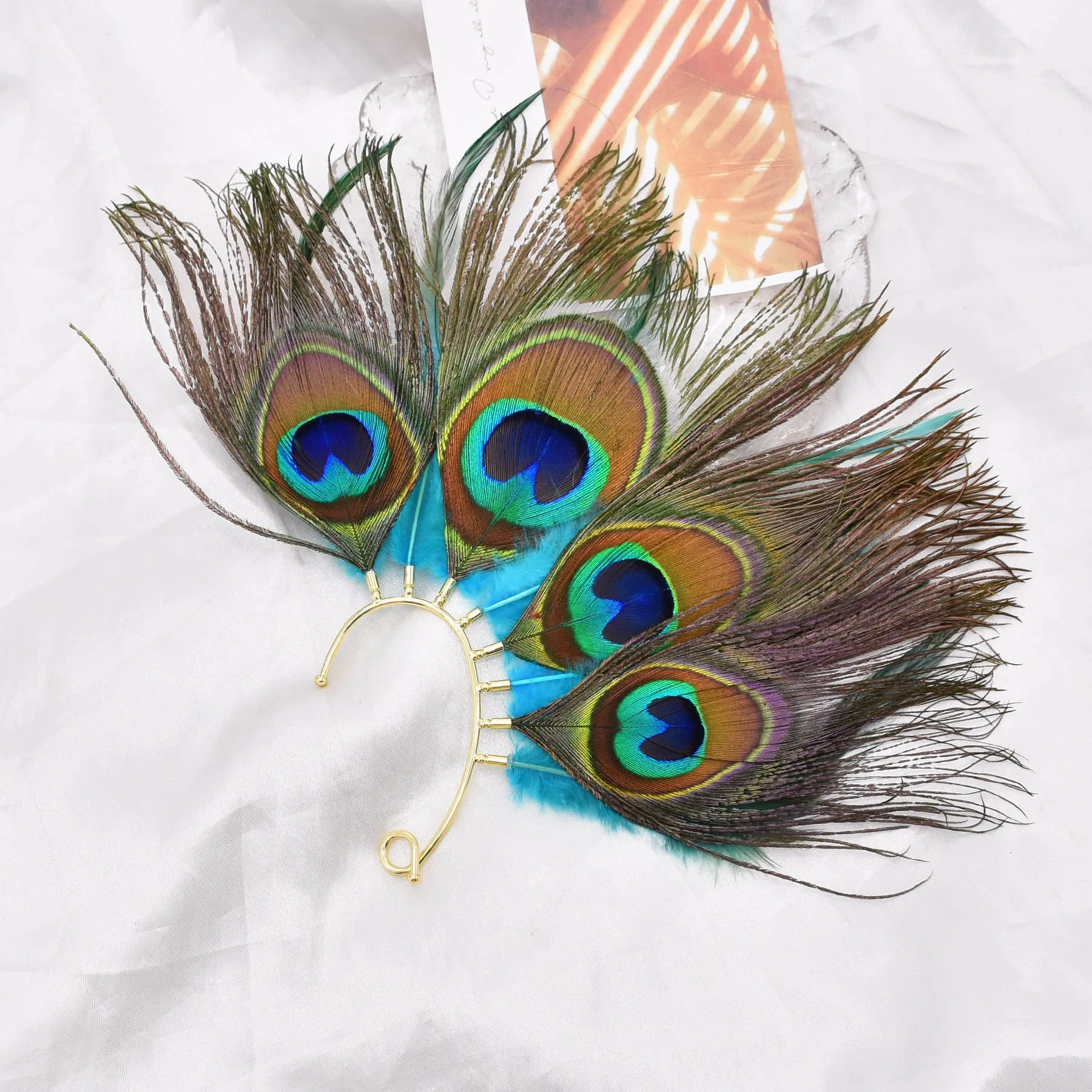 Peacock Feathers Women Ear Cuff Exaggerated Indian Ethnic Aolly Statement Clips Earrings Accessories