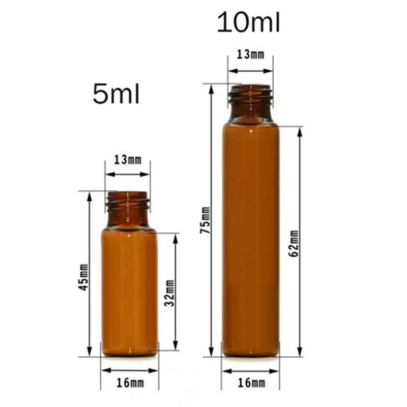 10 piezas frascos de vidrio ámbar vacíos con rodillo de 5/10 ml para aceites esenciales, rellenables y de muestra 2