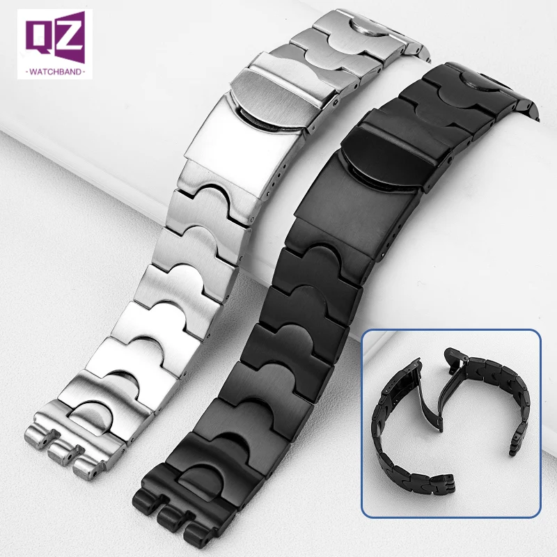 Stainless Steel Watchband 17mm19mm Toothed Interface Solid Metal Wristwatch Strap for Swatch Accessories watch strap