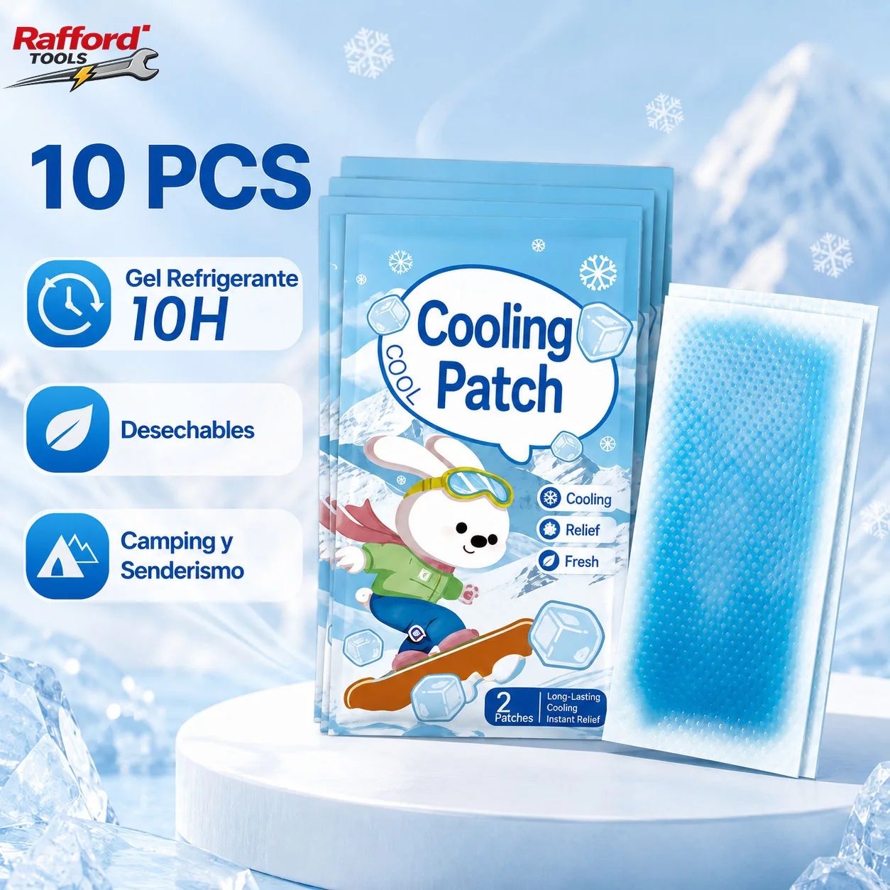 Rafford 10 Parches de Gel Refrigerante 10H Desechables y Transpirables para Alivio del Calor, Camping, Viajes y Senderismo