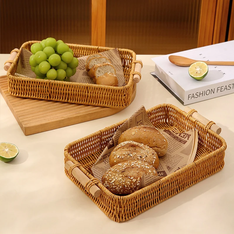 Plastic Bread Tray Household Imitation Vine Weaving Fruit Basket 2026 New Large Capacity Afternoon Tea Dried Fruit Tray