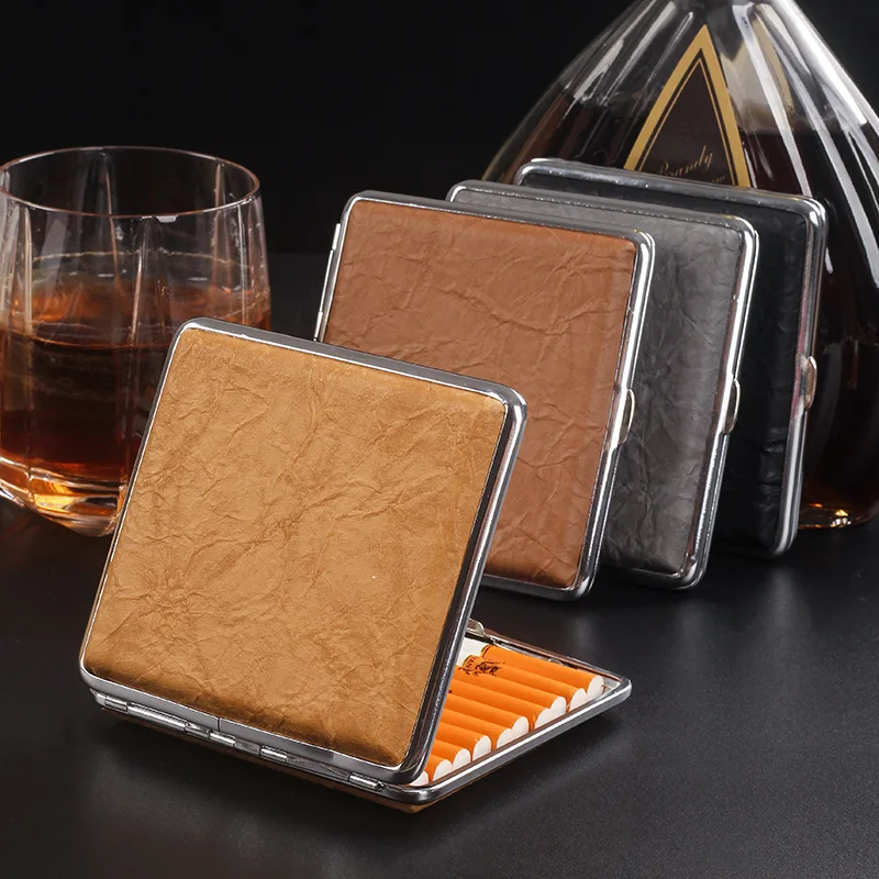 

20 портсигар, большая вместимость, устойчивые к давлению и влагу мужские кожаные металлические портсигары, индивидуальность в стиле ретро