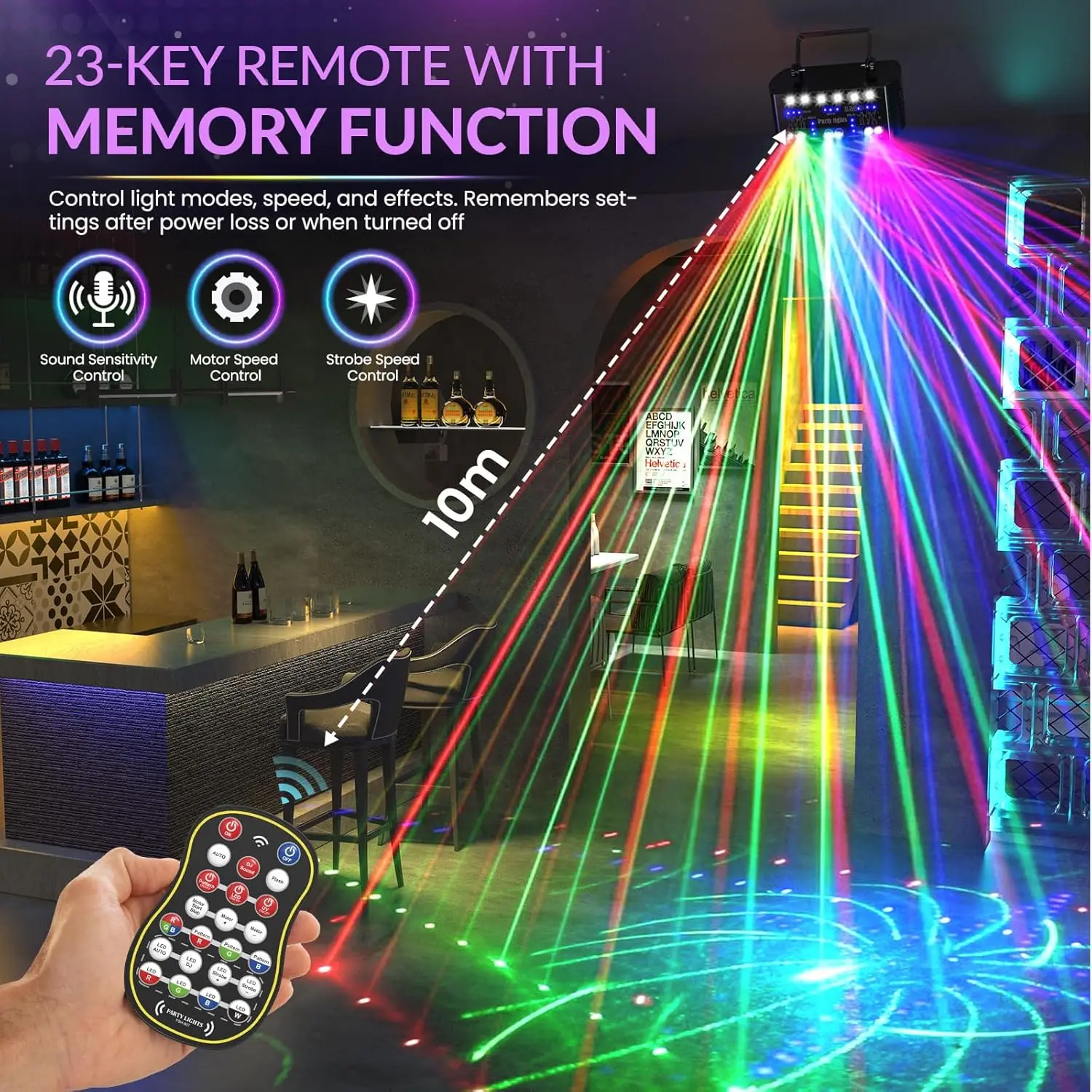 Sistema de iluminación de fiesta estroboscópico UV RGB con controlador DMX para luces de discoteca DJ adecuado para fiestas, casas, bares, Raves, espectáculos de clubes