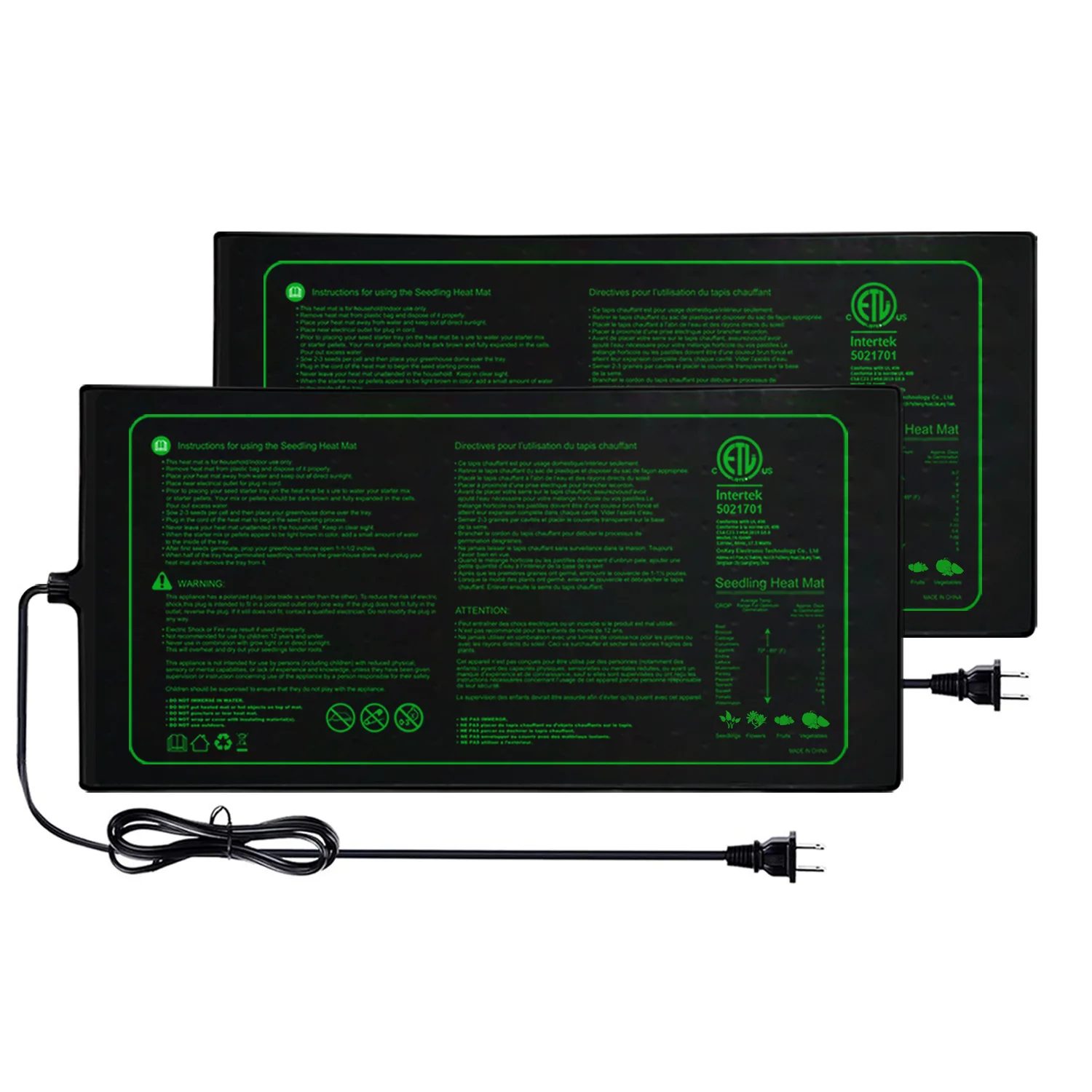 Two-pack 20x10Inch Seedling Heat Mat Waterproof Plant Heating Pad for Germination Brewing  Indoor Propagation
