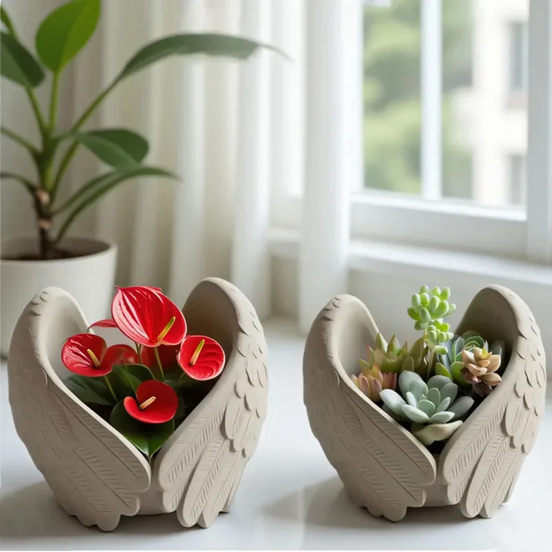 

DIY Gypsum Flowerpot Mould Wings Angel Wings Silicone Mold Candle Holder Molds Succulent Flower Pot Concrete Storage Jar Moulds