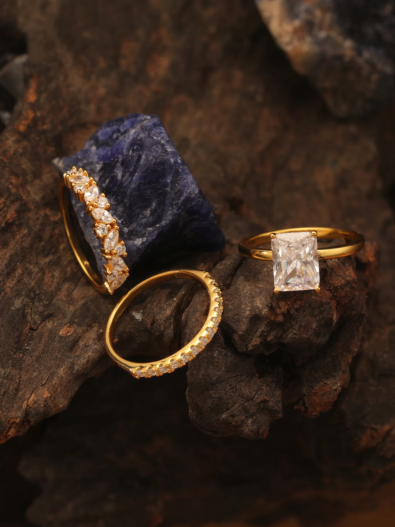 S925スターリングシルバー製 長方形3カラット モアサナイトリングセット 高級ジュエリー 18金メッキ ギフト、誕生日プレゼントに最適