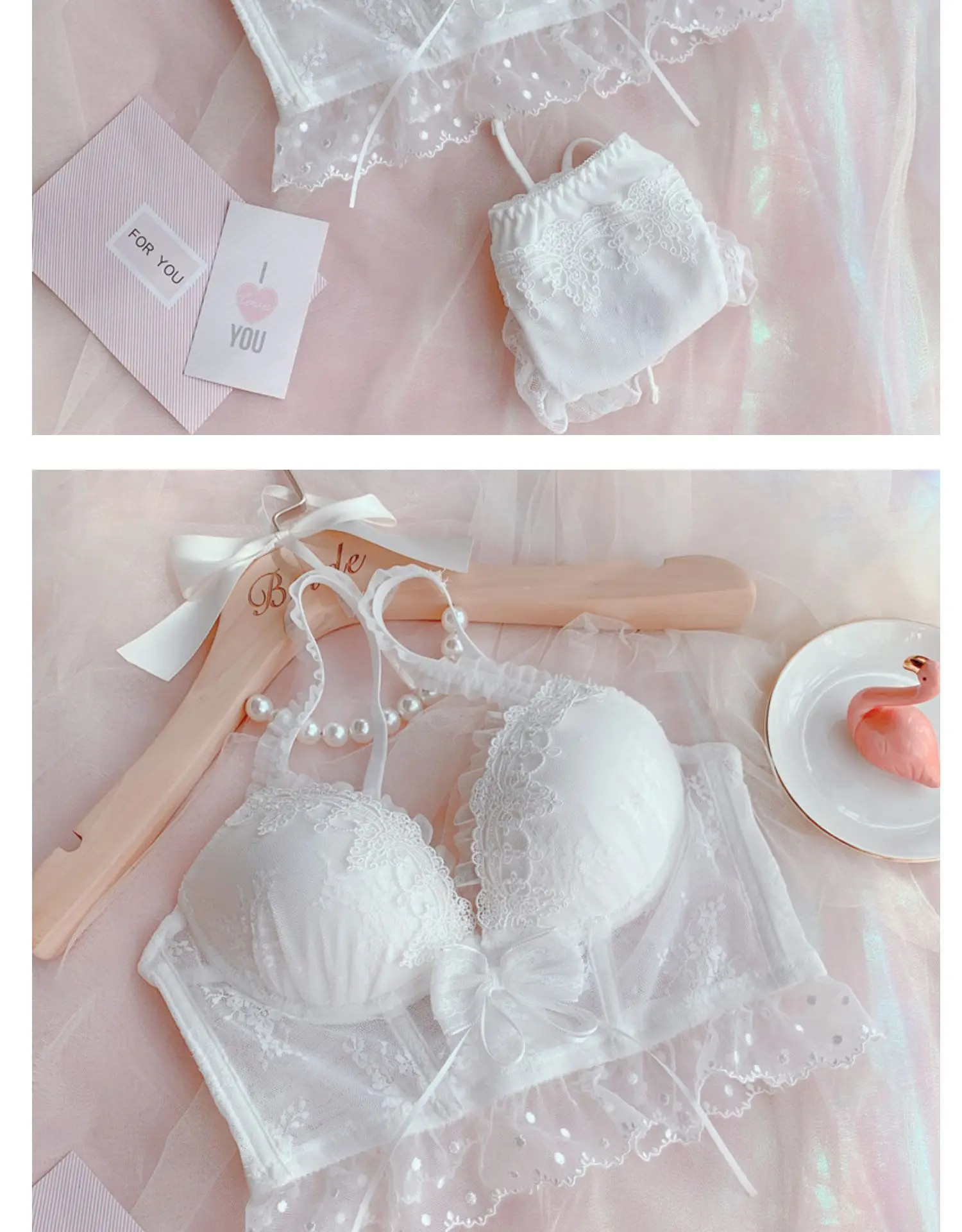 Japanese lolita bra and panty set no steel ring girl plastic waist bra set sexy gathered small chest bow cute underwear panties