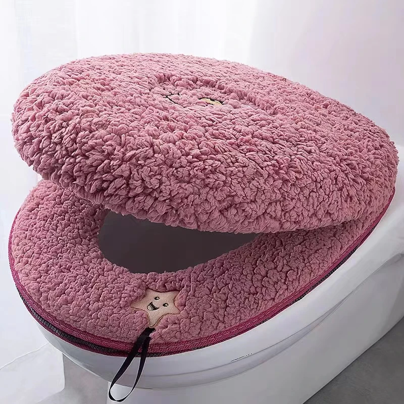 Winter Thickened Plush Toilet Seat Cover Waterproof Universal Toilet Ring Washable Zipper Bathroom Mat Decorative Toilet cover