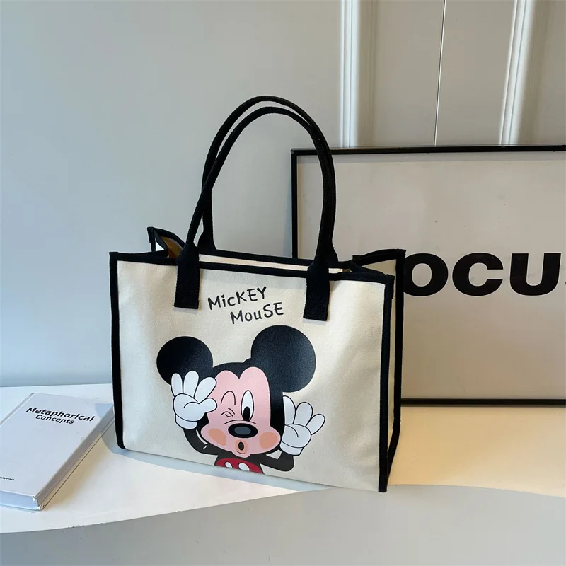 Disney Mickey foreign style canvas tote bag new Minnie large capacity student tutoring bag portable cartoon shoulder bag