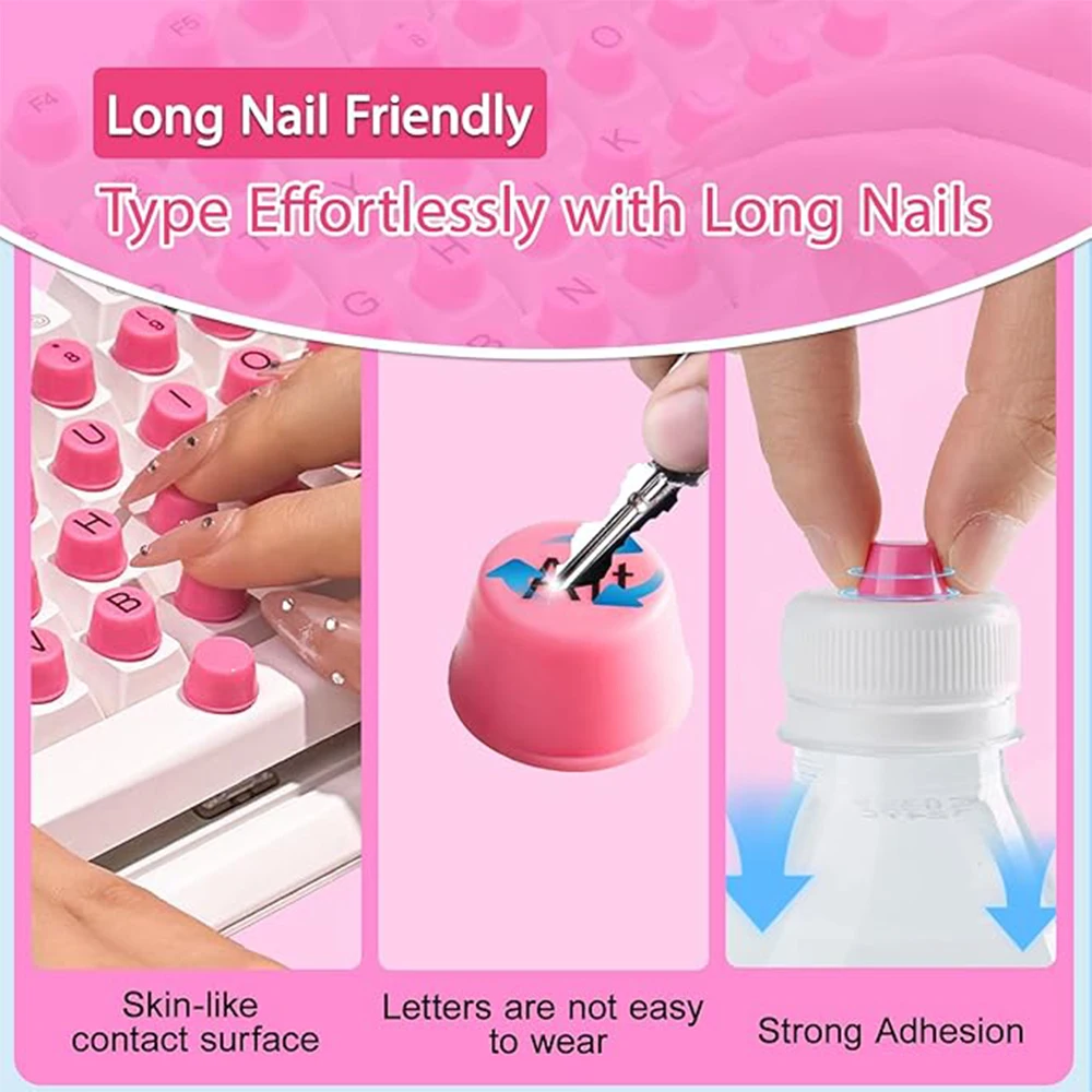 Pink Keyboard Keycaps Set Long Nail Friendly Cute Aesthetic Skin-Feel Soft Keycaps for Women Girls Typing