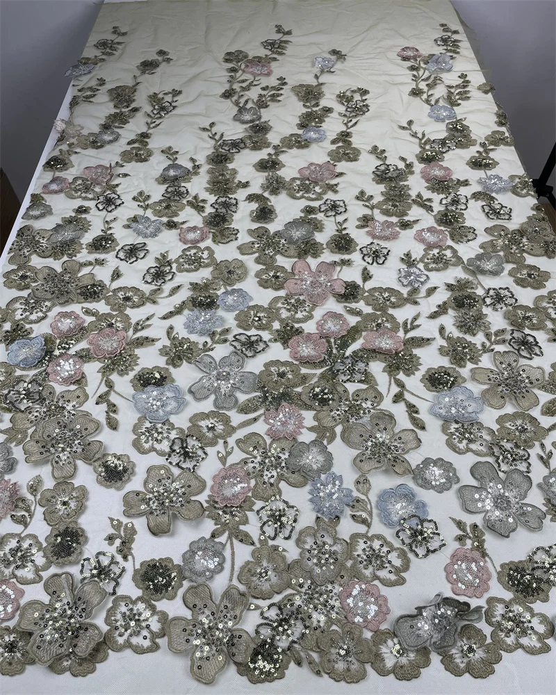 

Кружевная ткань с вышивкой блестками, африканская кружевная ткань, 5 ярдов, высокое качество, тюль, кружево с бисером для шитья платья