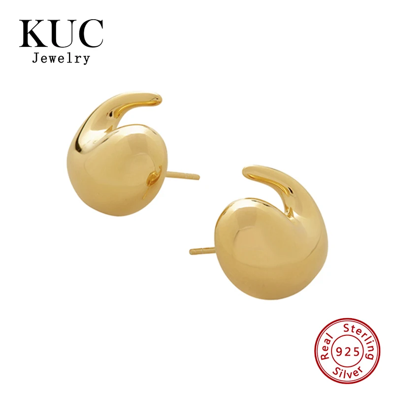 

Fine Jewelry 18k Gold Plated Stud Earring Girls Trendy 925 Sterling Silver Bright Surface Wrap Chunky Women Earrings