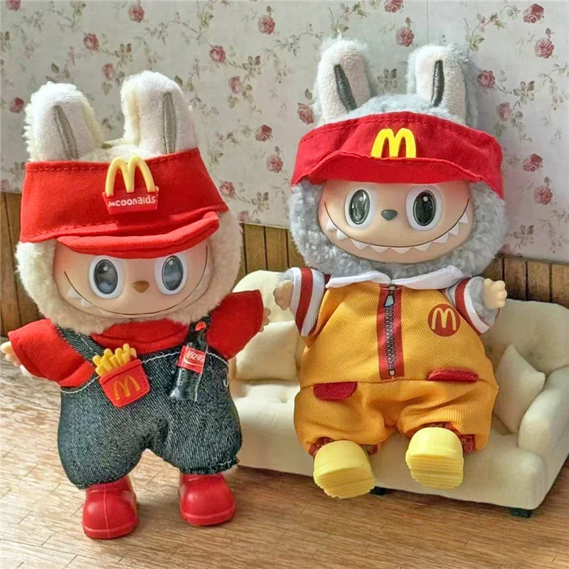 

15-17cm For Labubu Doll Mini Clothes Fast Food Workwear Set Hambuger Cola Fries Style Cospaly Cloting