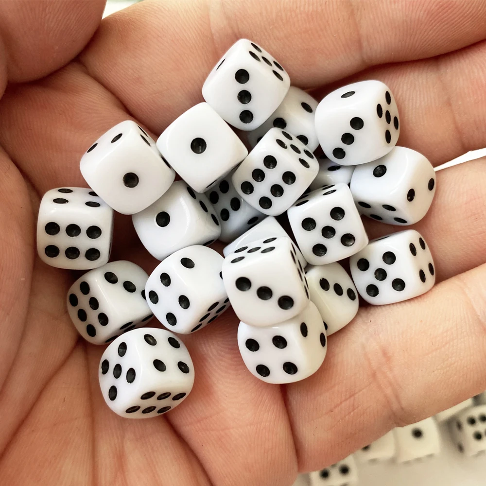 100pcs/Pack Acrylic Dice 10mm White Black Dot #10 Round Corner High Quality Boutique Dice