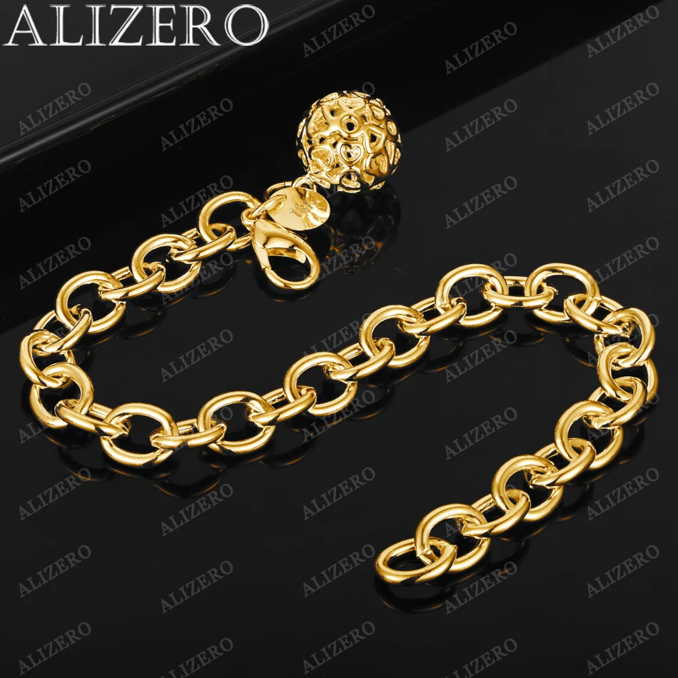 

ALIZERO 925 Sterling Silver 18K Gold Plated Hollow Ball Charm Bracelet For Women Fashion Party Accessories Jewelry Gift