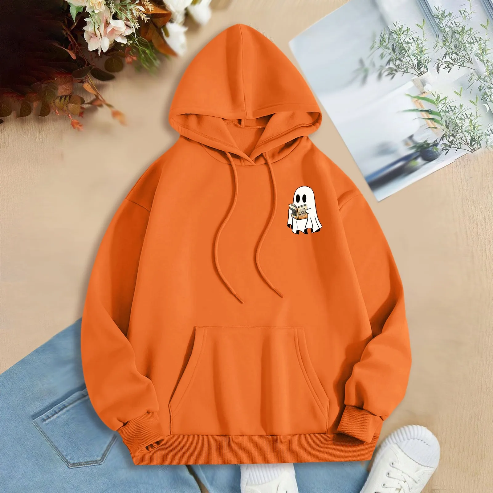 Ghost Read Book Halloween Hoodie Sweatshirt Women Long Sleeve Sweatshirt Pullovers Tops Autumn Winter 2024 Streetwear худи Y2K