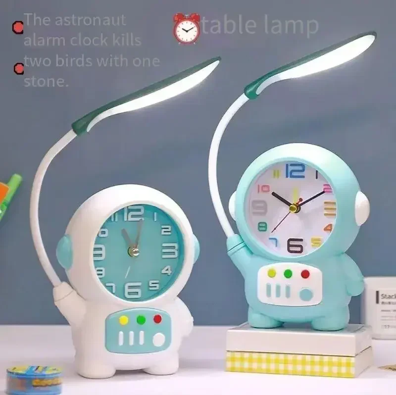 New Astronaut Alarm Clock Lamp Integrated Cartoon Clock Decoration Student Wake up Artifact Learning Bedside LED Light