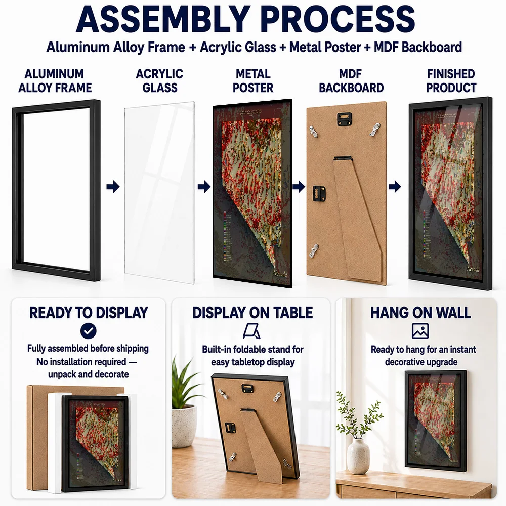 Nevada Geological Map Framed Aluminum Metal Poster Customized Scenic Tribute Wall Art A Thoughtful Gift For Travelers In Office