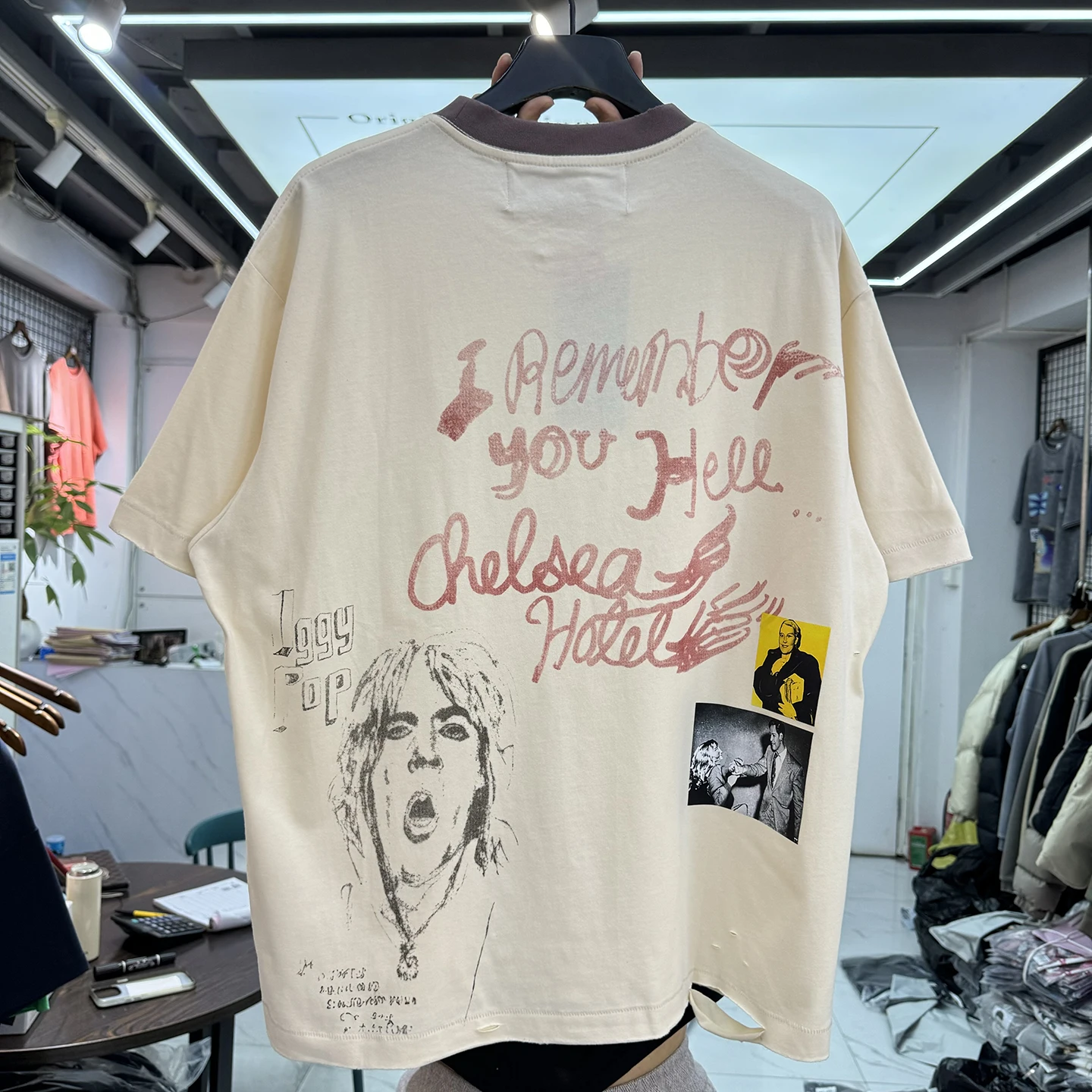 Paly High Street Heat-sealed Rhinestone Sketch Line Color Block Washed Vintage Short Sleeve T-shirt Summer Men's Loose Fit Co...