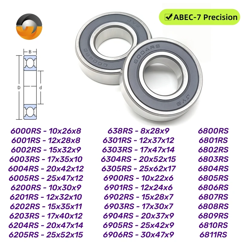 6005 2RS Bearing 25x47x12mm 2Pcs Chrome Steel ABEC-7 Deep Groove Ball Bearing 6000 6001 6002 6200 6201 6202 2RS Sealed Bearings