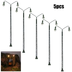 5pcs Model Railway Lamp Lattice Mast Light HO 1:87 Scale LED Street Light Train Layout For Home Garden Decor Craft Miniature