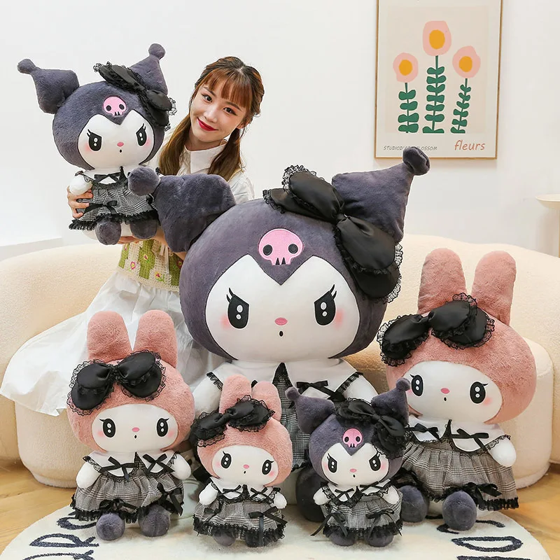 

Sanrios Black Kuromi Mymelody Plush Stuffed Dolls Kawaii Cartoon Sofa Cushion Pillow Dark Gothic Lace Toy Birthday Gift for Girl