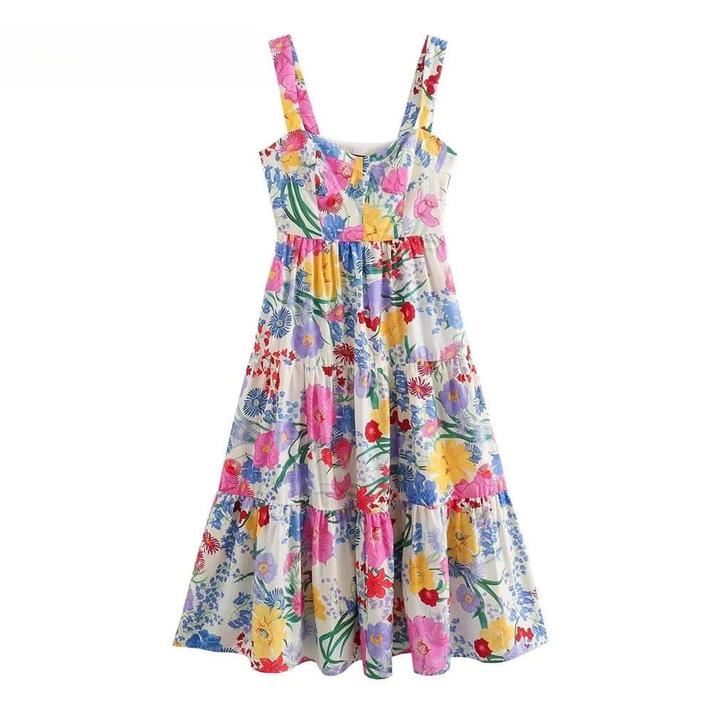 Kondala Chic 2023 Zomer Casual Vrouwen Bloemenprint Jurk Gedrapeerde Mouwloze Lange Geplooide Y2K Jurk Mode Vrouwen Vakantie Vestidos
