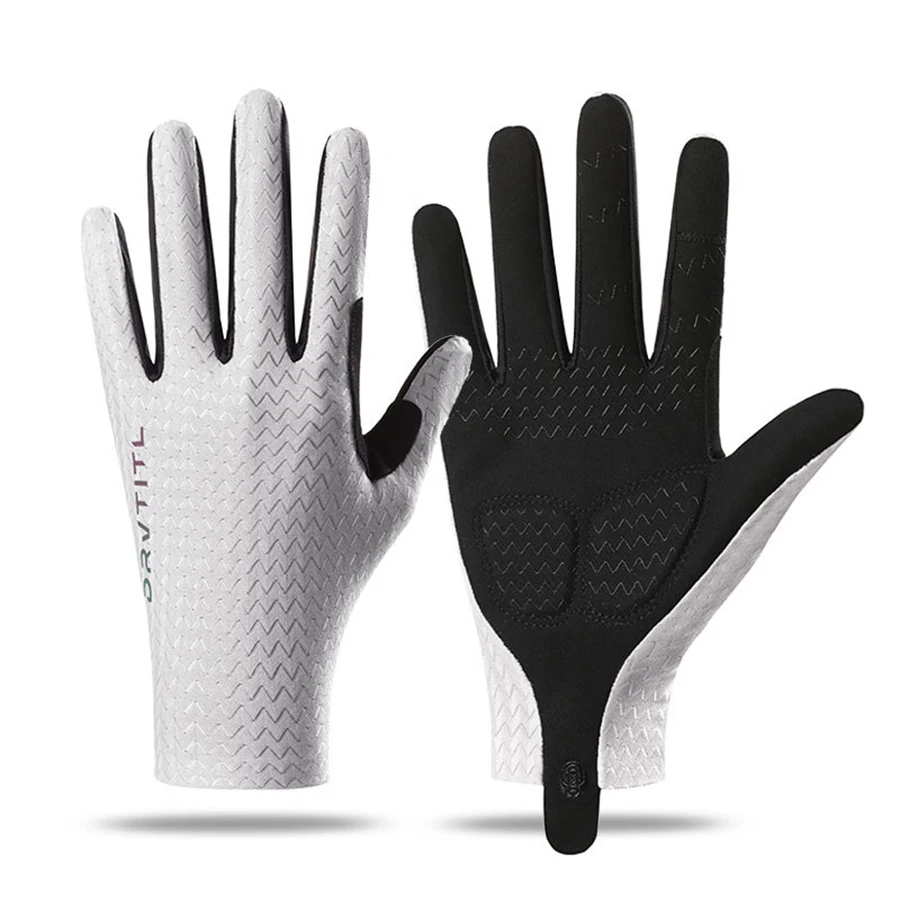 Ice silk full finger bicycle gloves for men and women, outdoor sports, fitness, driving, fishing, high elasticity, comfortable