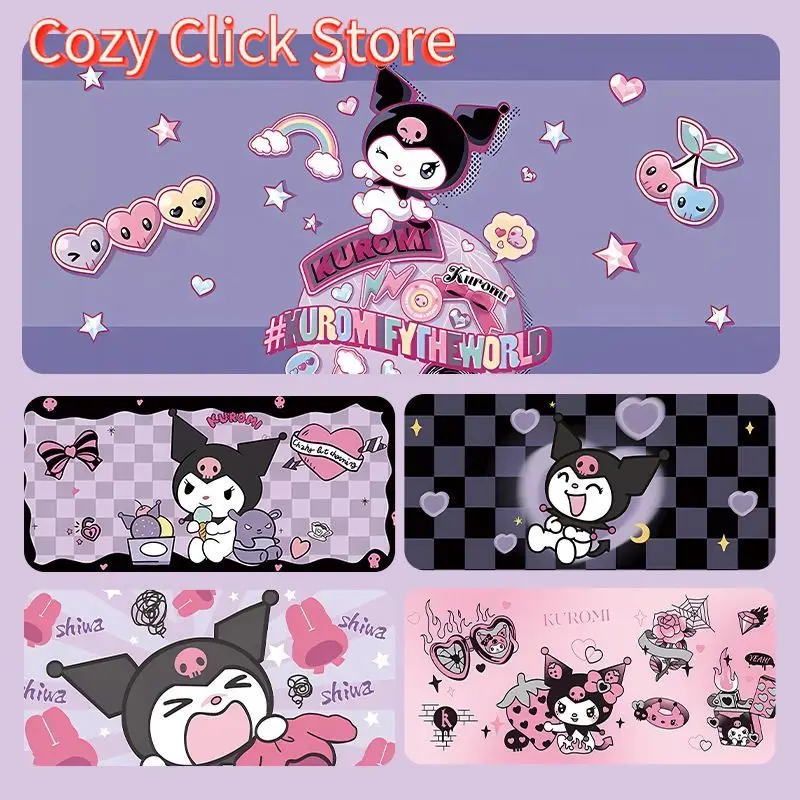 MINISO 산리오 쿠로미 마우스 패드 대형 컴퓨터 키보드 마우스 매트 데스크 패드 미끄럼 방지 베이스 및 스티치 처리된 가장자리 홈 오피스용