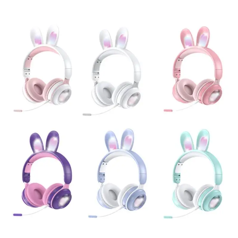 Auriculares inalámbricos RGB con Orejas de conejo y micrófono para niños, bonitos auriculares de música para jugadores, nuevos