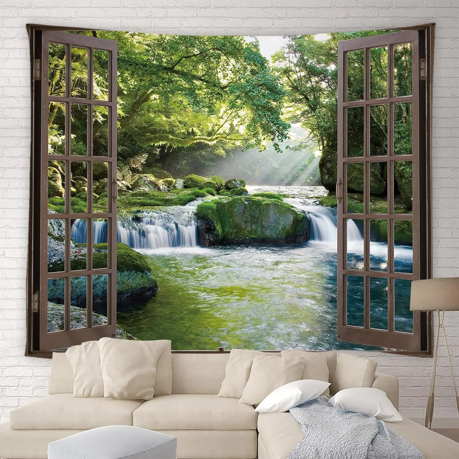 Forest Waterfall Tapestry Wall Hanging Jungle Forest Mountain Rocks Stream Nature Tapestry Tropical Rainforest Scenery Tapestry