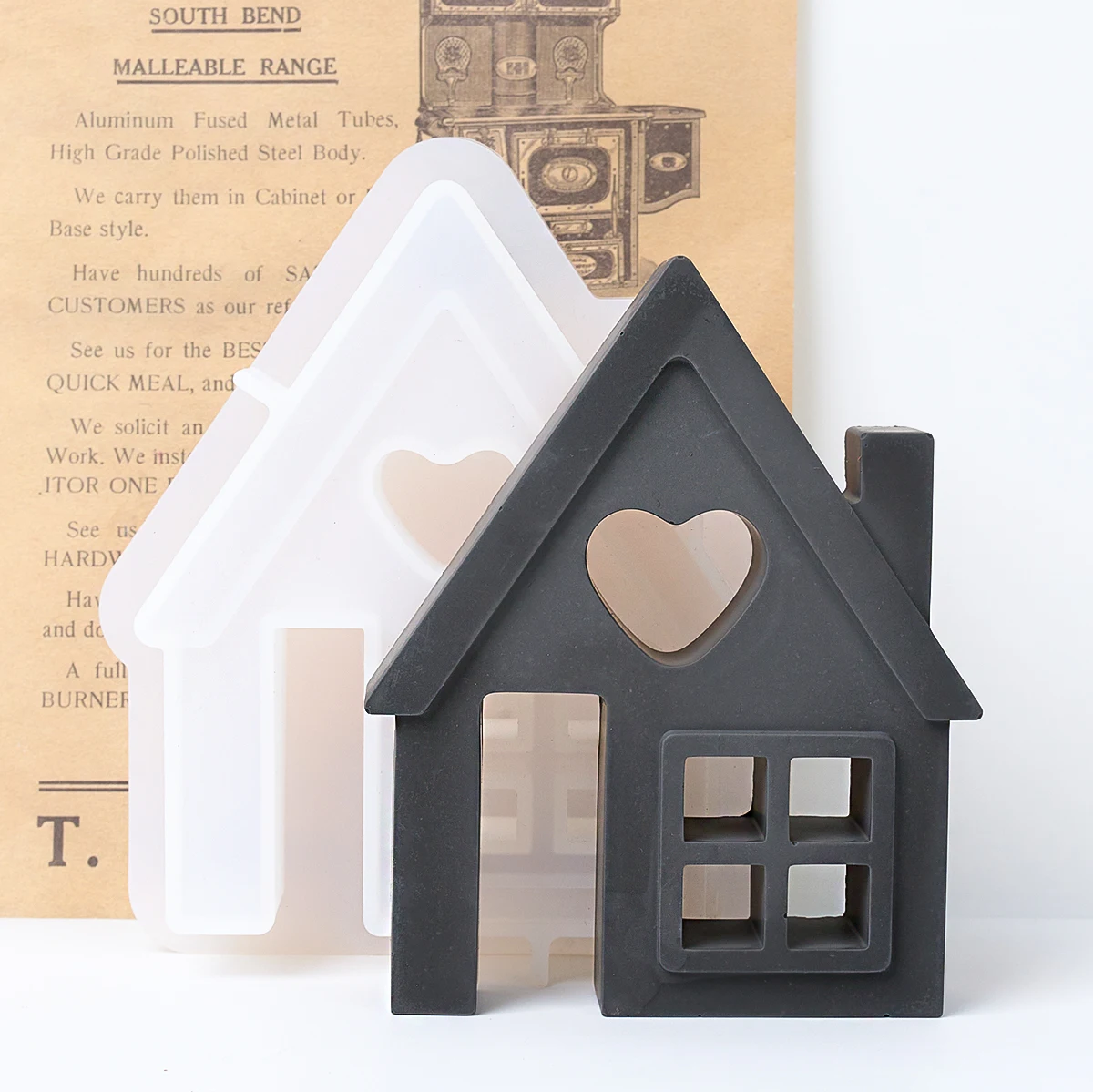 Warm House Silicone Mold DIY Handmade Heart House with Chimney Windows Door Concrete Cement Resin Making Molds Craft Ornaments