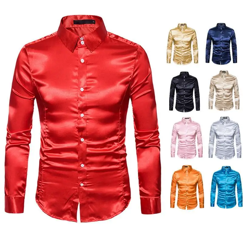 

Men's Long Sleeve Shiny Shirt British Style Iron-free Processing Resistant to Deformation Pure Color Casual Business Shirt