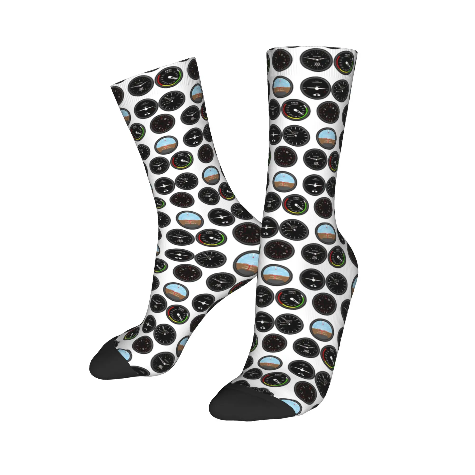 Retro Light Aircraft Dashboard Basketball Socks  Polyester Crew Socks for Unisex Breathable