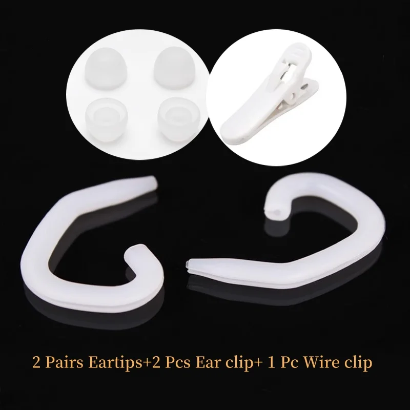 1 Set Replacement Ear Hooks for Wired Headset Earhook Clips Hook Loop + Silicone Earplug + Earphone Clamp Cable Clip