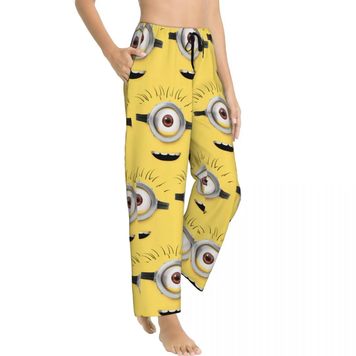 Custom Cartoon Animation Minions Pajama Pants Womens Lounge Sleep Stretch Sleepwear Bottoms with Pockets