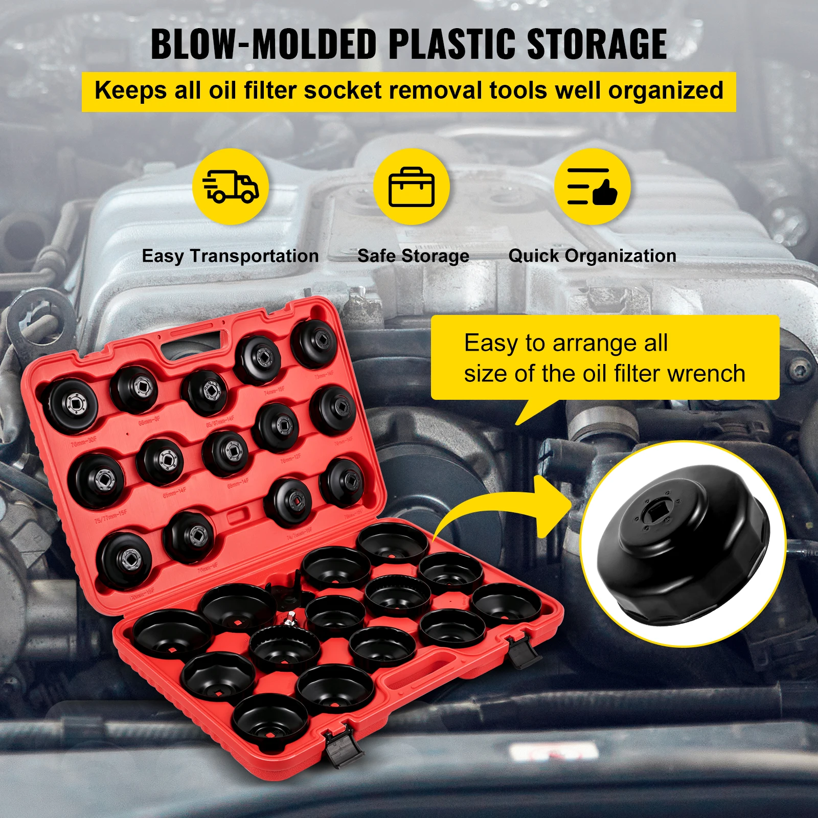SucceBuy 30 Pcs Oil Filter Socket Set Car Removal Wrench Caps Fluted Cups Socket Remover Tools Fit for Ford BMW AUDI Repairing